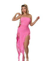 MIDIKLEID MIT RÜSCHEN UND SCHLITZ